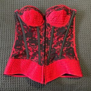 Shirley of Hollywood Red and Black Lace Corset (size medium /36B-ish)